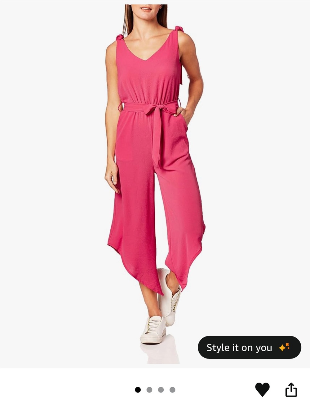 Sleeveless V-Neck Pink Wide-Leg Jumpsuit with Tie Waist - Picture 4 of 4